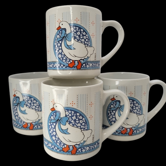 4 Vintage 1990's Country Geese Goose Coffee Mugs Y2K Farmhouse Cottagecore Blue - Picture 2 of 9